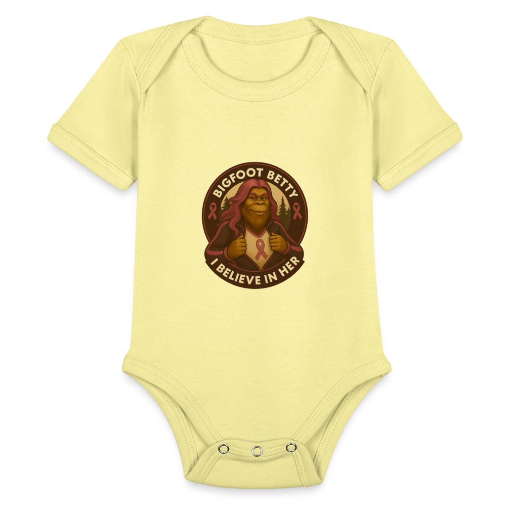 Organic Short Sleeve Baby Bodysuit - I Believe In Her (RETRO) - washed yellow