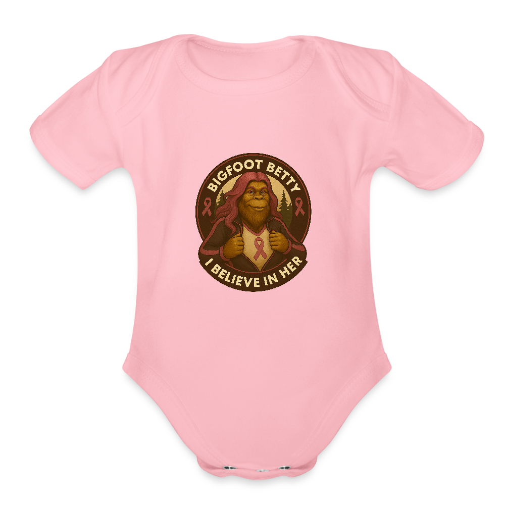 Organic Short Sleeve Baby Bodysuit - I Believe In Her (RETRO) - light pink