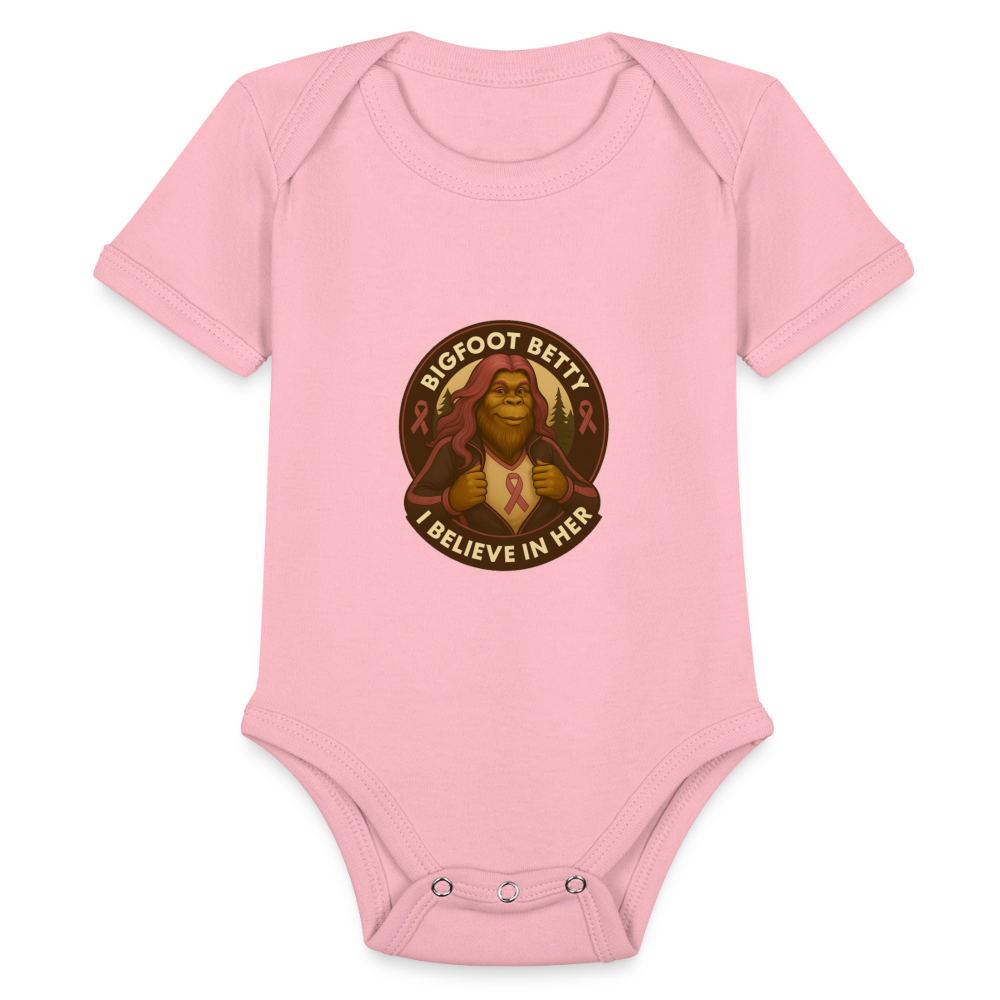 Organic Short Sleeve Baby Bodysuit - I Believe In Her (RETRO) - light pink