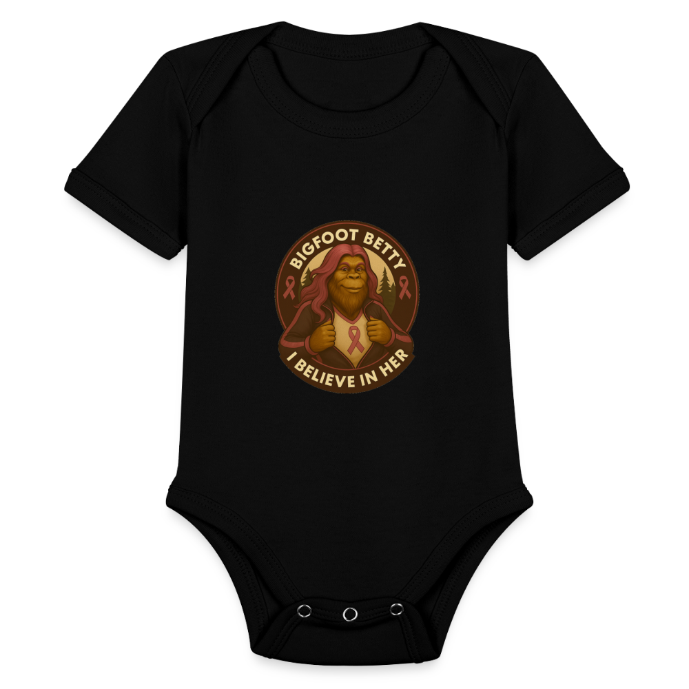 Organic Short Sleeve Baby Bodysuit - I Believe In Her (RETRO) - black