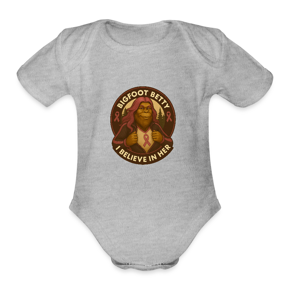 Organic Short Sleeve Baby Bodysuit - I Believe In Her (RETRO) - heather grey