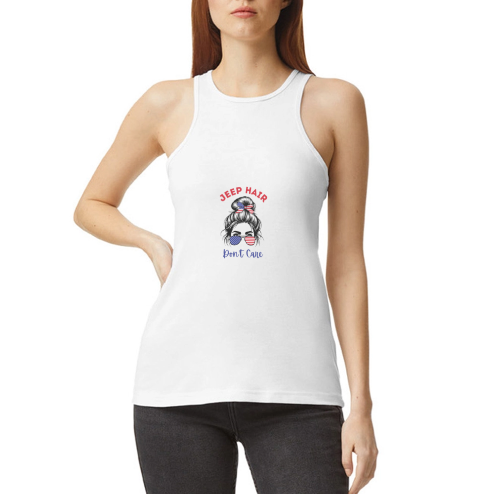 BFB July 4 - Jeep Hair Women’s Racerneck Tank - white