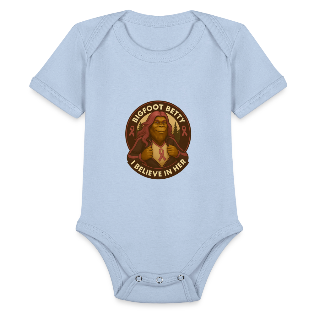 Organic Short Sleeve Baby Bodysuit - I Believe In Her (RETRO) - sky