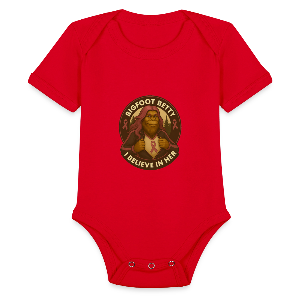 Organic Short Sleeve Baby Bodysuit - I Believe In Her (RETRO) - red