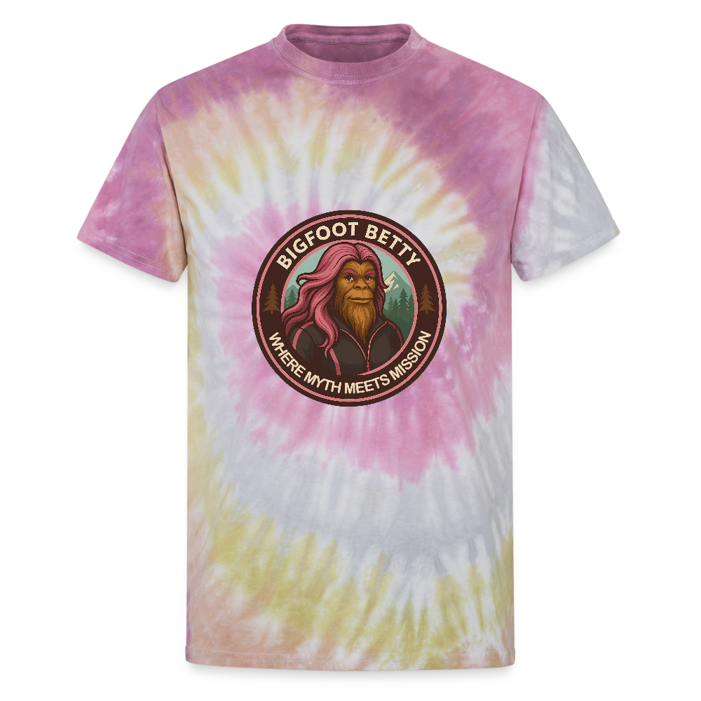 Unisex Tie Dye T-Shirt - Where Myth Meets Mission (RETRO) - Desert Rose
