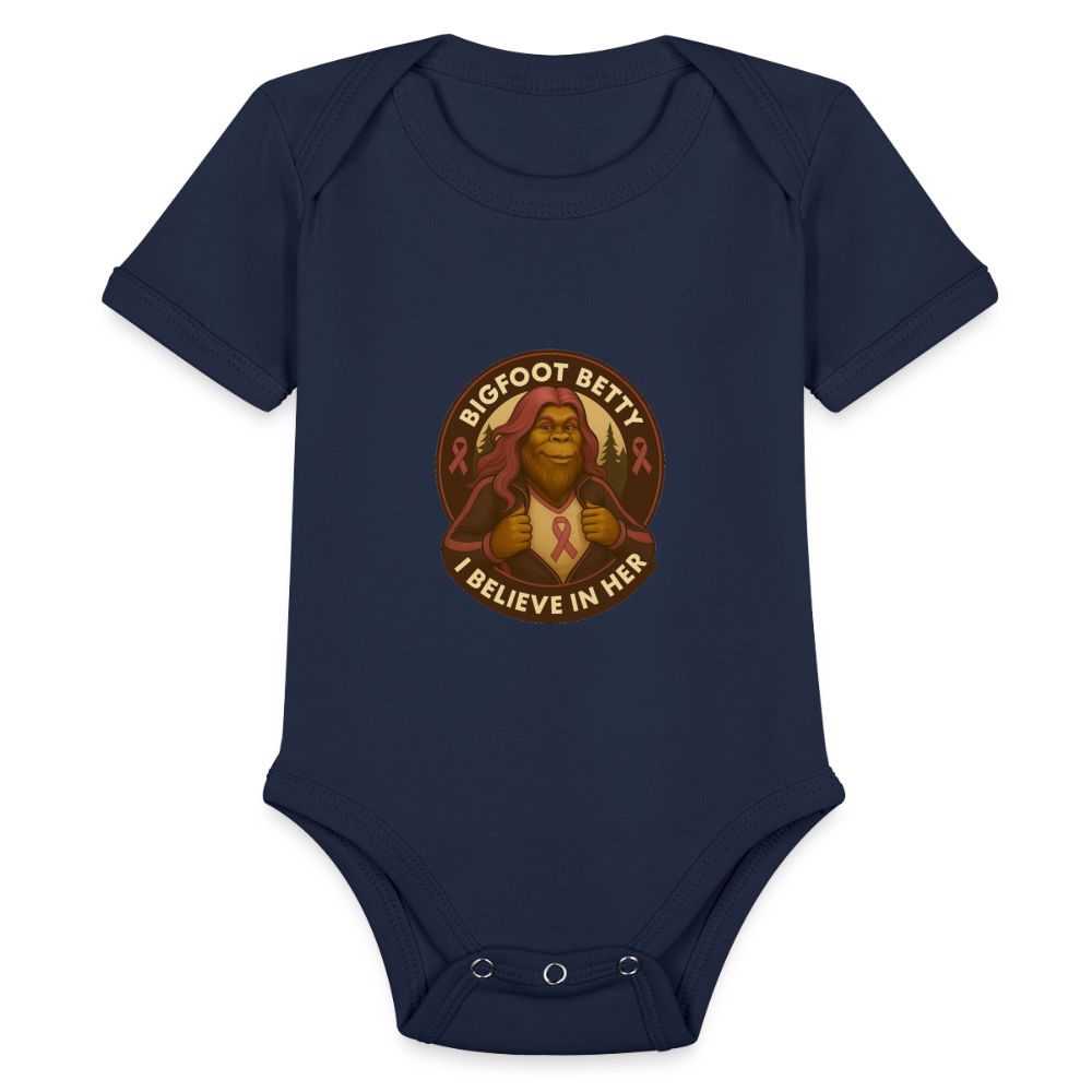 Organic Short Sleeve Baby Bodysuit - I Believe In Her (RETRO) - dark navy