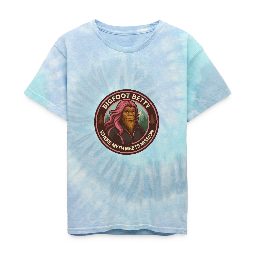 Kid's Tie Dye T-Shirt - Where Myth Meets Mission (RETRO) - blue lagoon