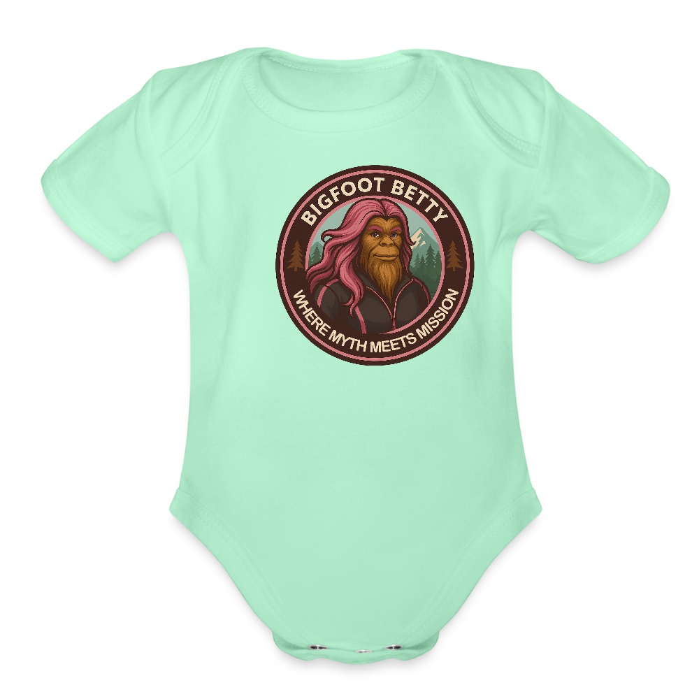 Organic Short Sleeve Baby Bodysuit - Where Myth Meets Mission (RETRO) - light mint