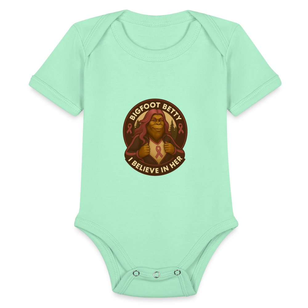 Organic Short Sleeve Baby Bodysuit - I Believe In Her (RETRO) - light mint