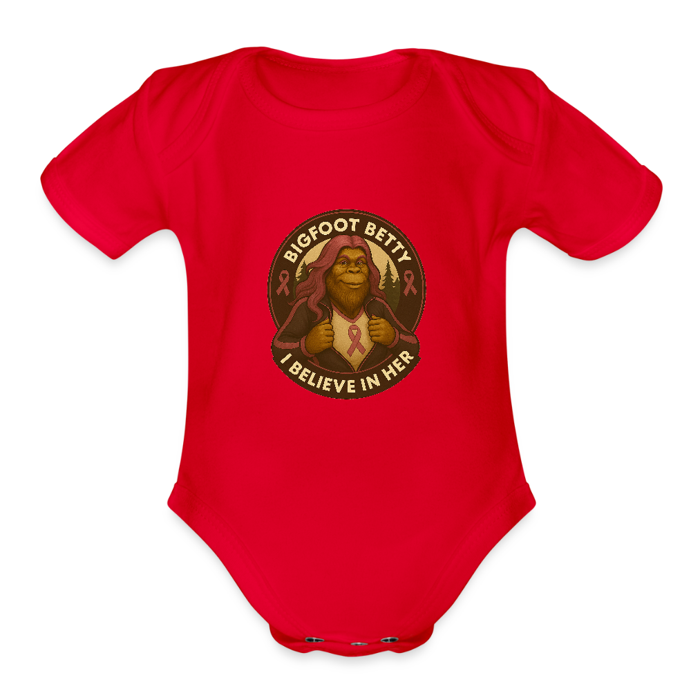 Organic Short Sleeve Baby Bodysuit - I Believe In Her (RETRO) - red