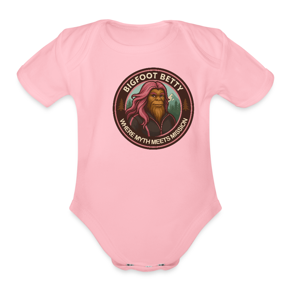 Organic Short Sleeve Baby Bodysuit - Where Myth Meets Mission (RETRO) - light pink
