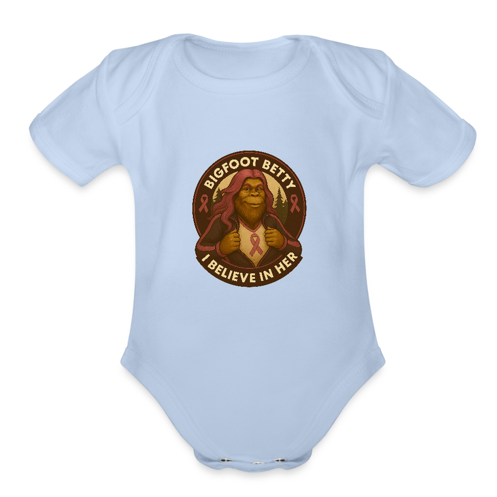 Organic Short Sleeve Baby Bodysuit - I Believe In Her (RETRO) - sky