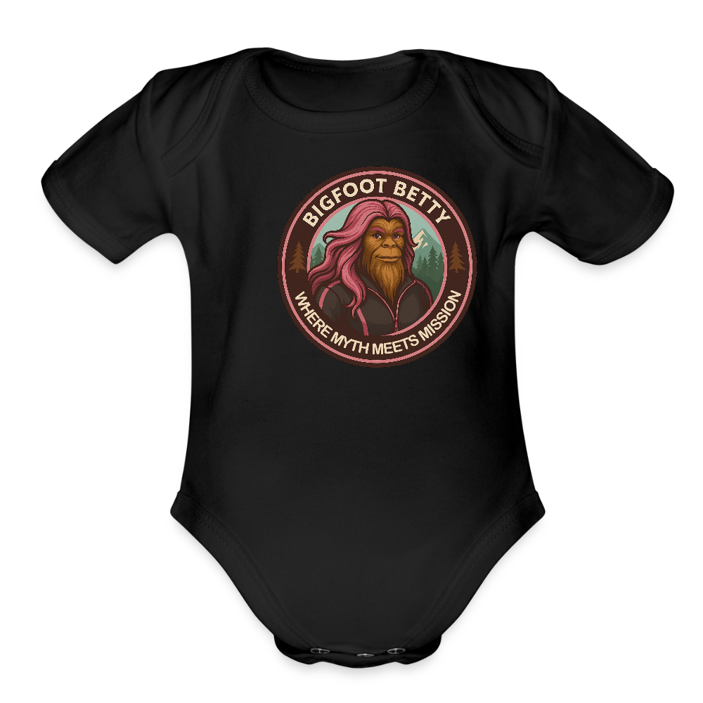 Organic Short Sleeve Baby Bodysuit - Where Myth Meets Mission (RETRO) - black