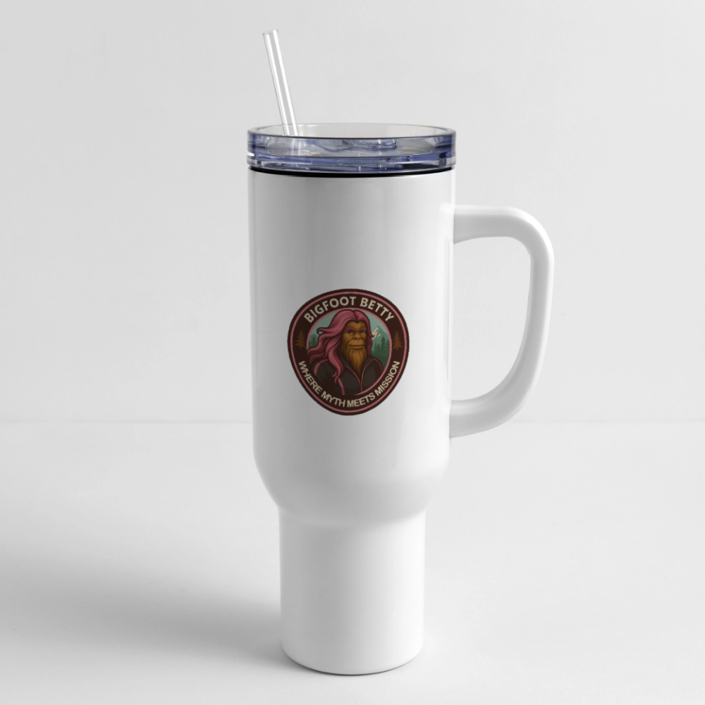 40 oz Travel Tumbler - Where Myth Meets Mission (RETRO) - white