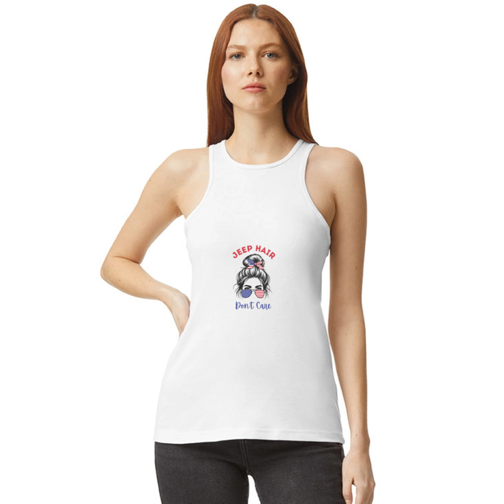 BFB July 4 - Jeep Hair Women’s Racerneck Tank - white