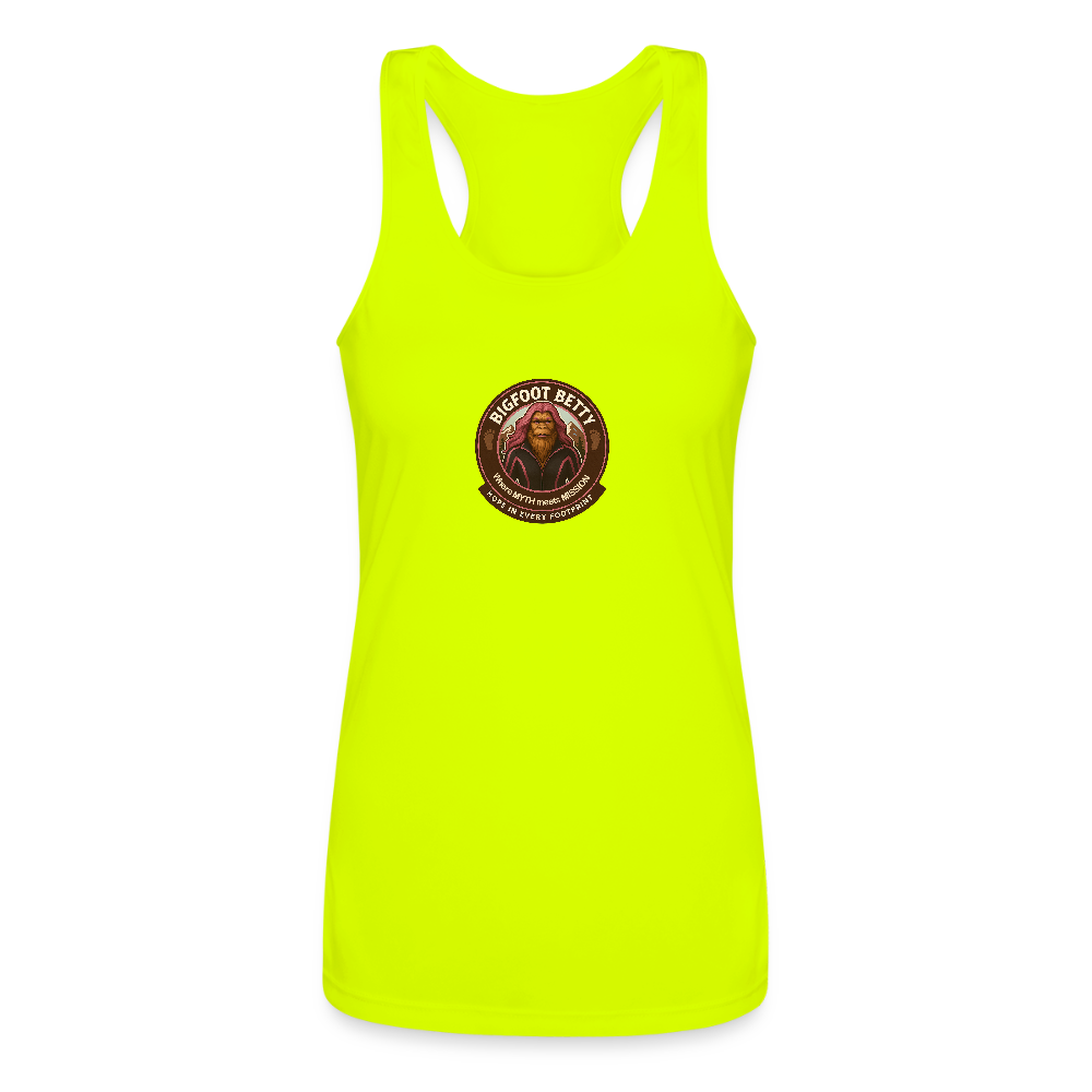 Women’s Performance Racerback Tank Top - Hope in Every Footprint (RETRO) - neon yellow