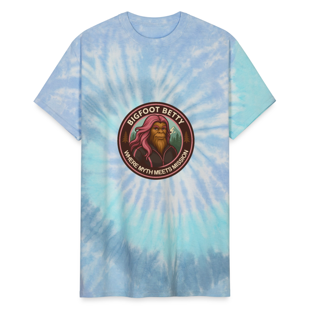 Unisex Tie Dye T-Shirt - Where Myth Meets Mission (RETRO) - blue lagoon