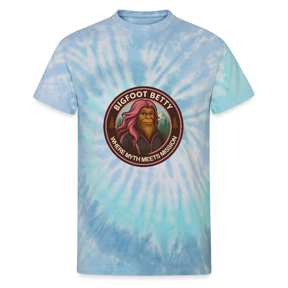 Unisex Tie Dye T-Shirt - Where Myth Meets Mission (RETRO) - blue lagoon