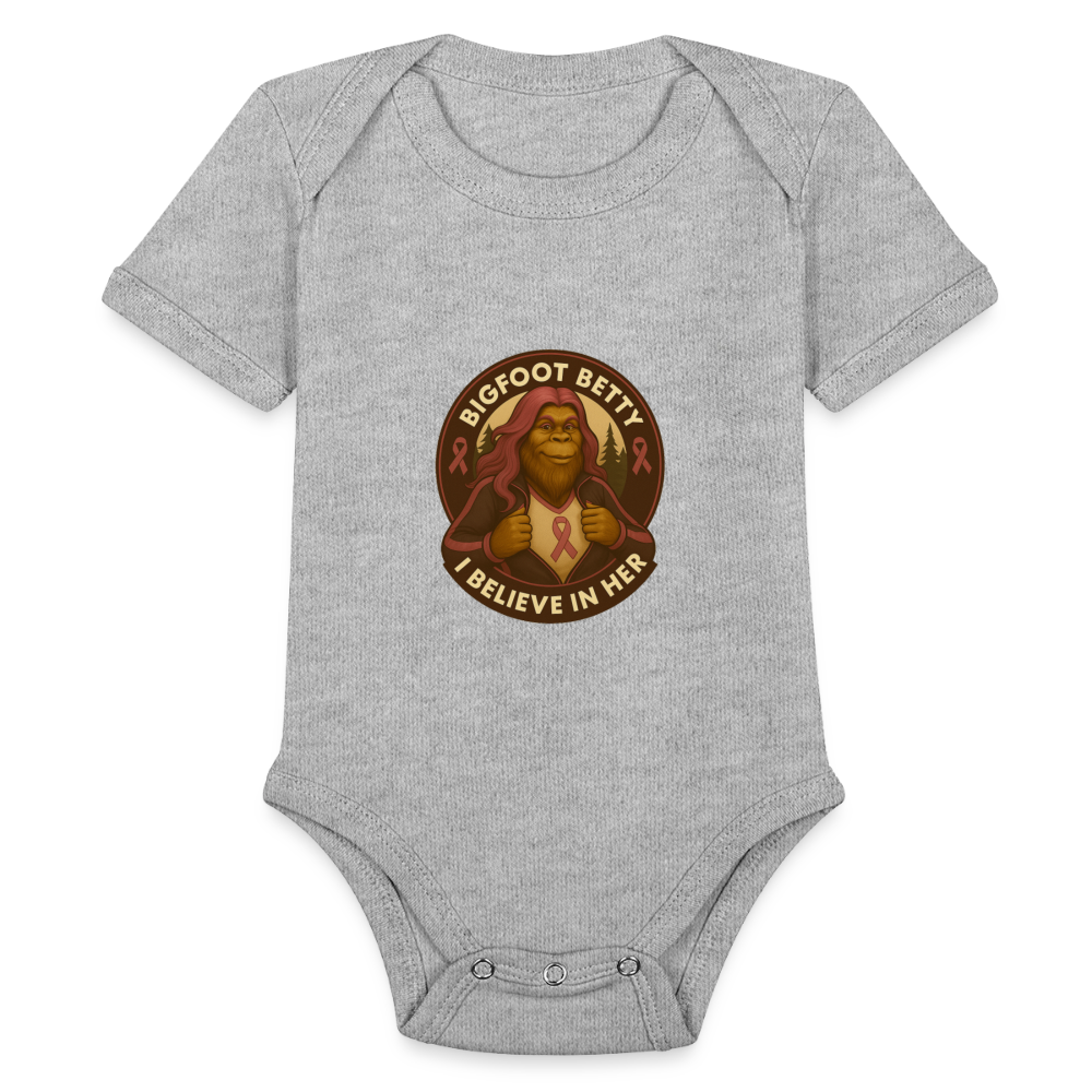 Organic Short Sleeve Baby Bodysuit - I Believe In Her (RETRO) - heather grey