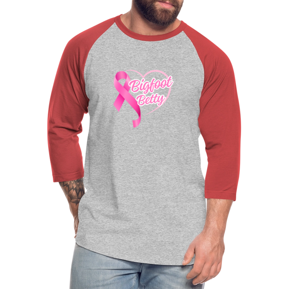 Baseball T-Shirt - BFB Pink Ribbon - heather gray/red