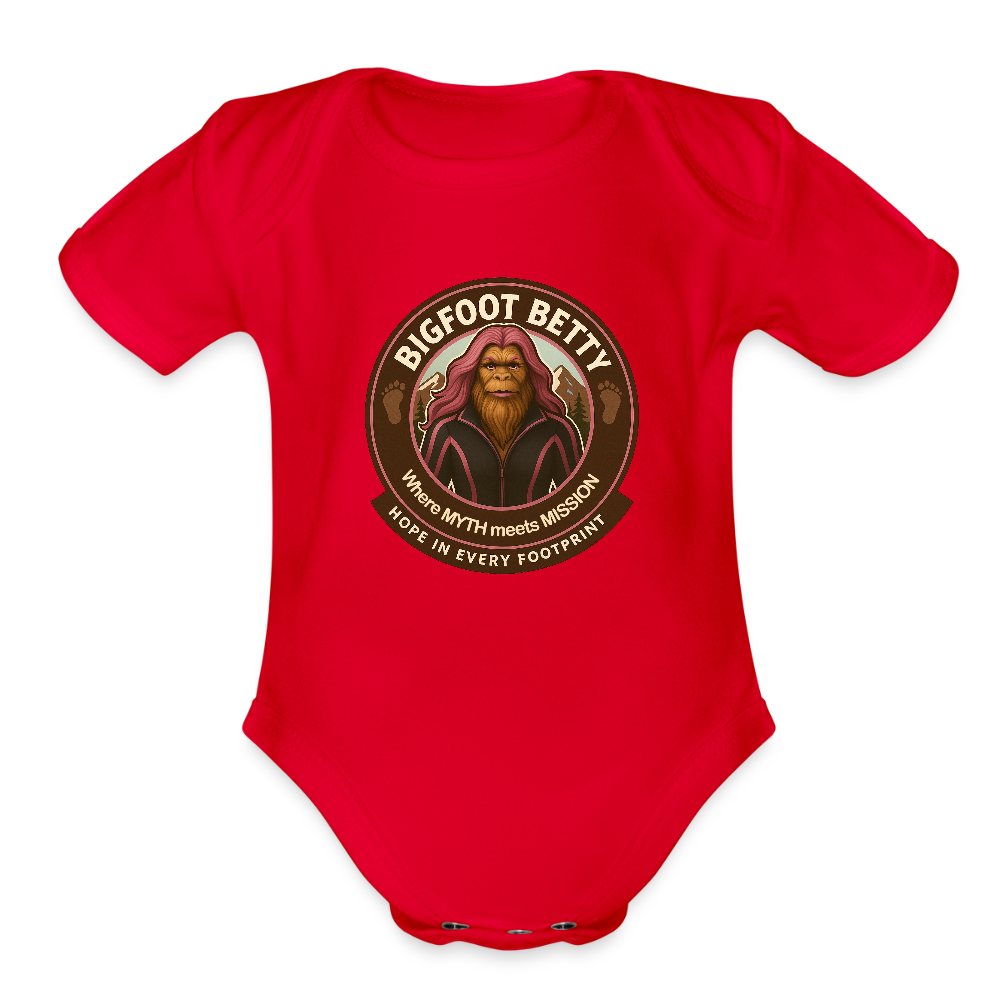 Organic Short Sleeve Baby Bodysuit - Hope in Every Footprint (RETRO) - red