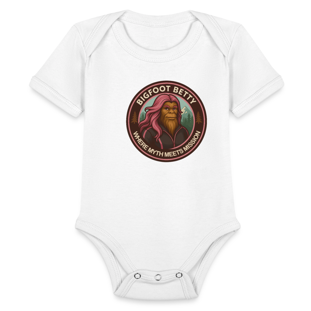 Organic Short Sleeve Baby Bodysuit - Where Myth Meets Mission (RETRO) - white