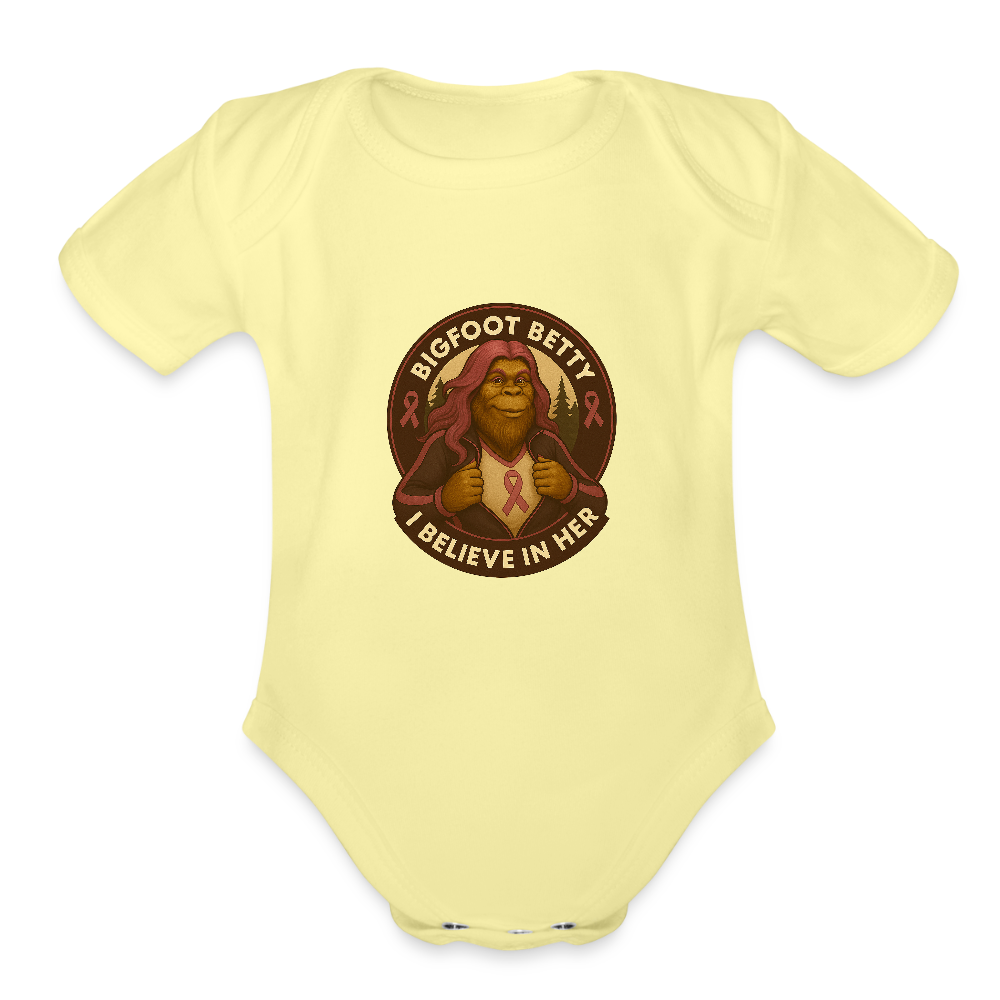 Organic Short Sleeve Baby Bodysuit - I Believe In Her (RETRO) - washed yellow