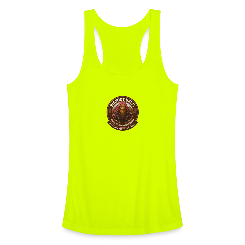 Women’s Performance Racerback Tank Top - Hope in Every Footprint (RETRO) - neon yellow