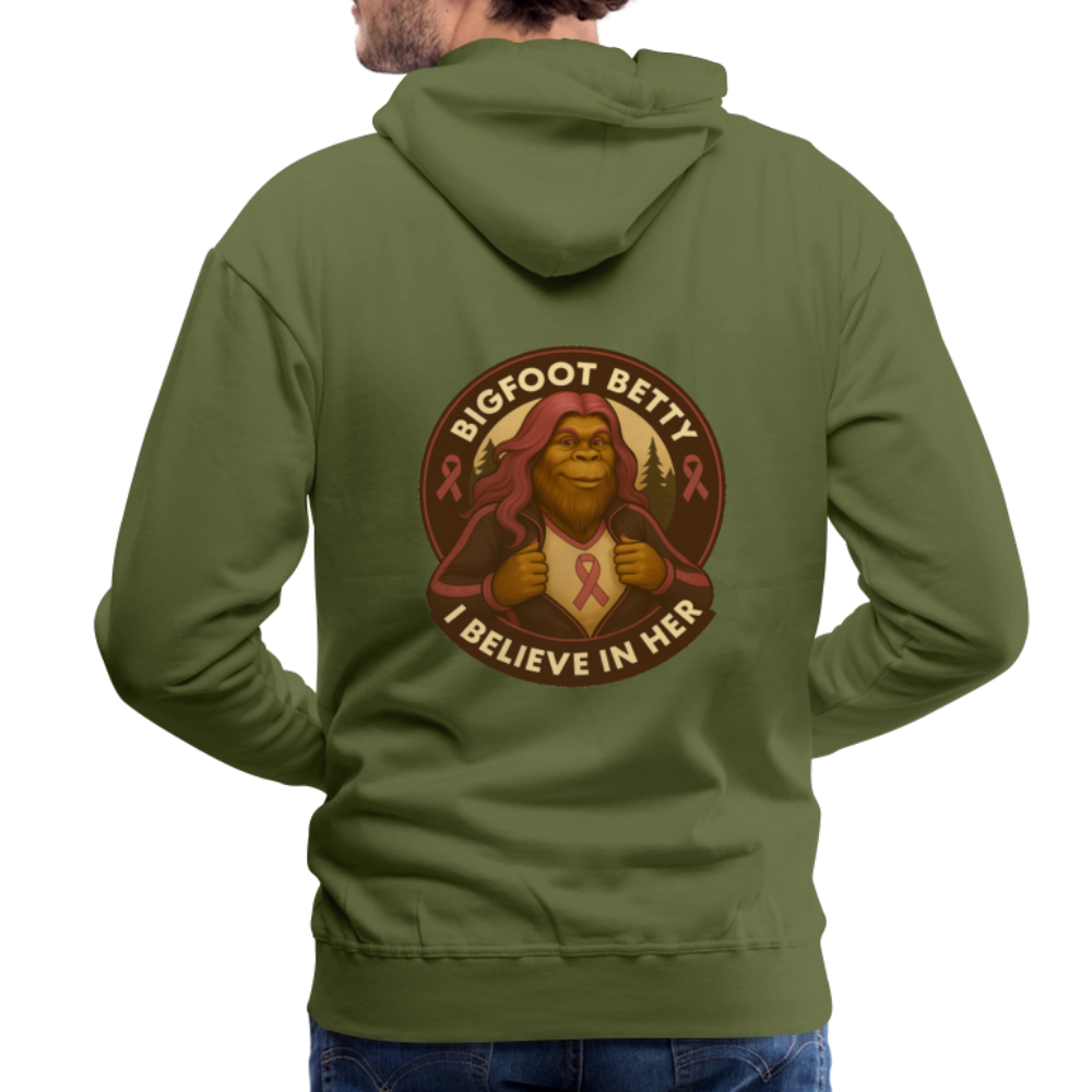 Men’s Premium Hoodie - I Believe In Her (F/B) (RETRO) PINK RIBBON - olive green