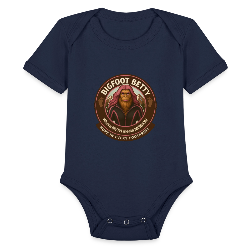Organic Short Sleeve Baby Bodysuit - Hope in Every Footprint (RETRO) - dark navy