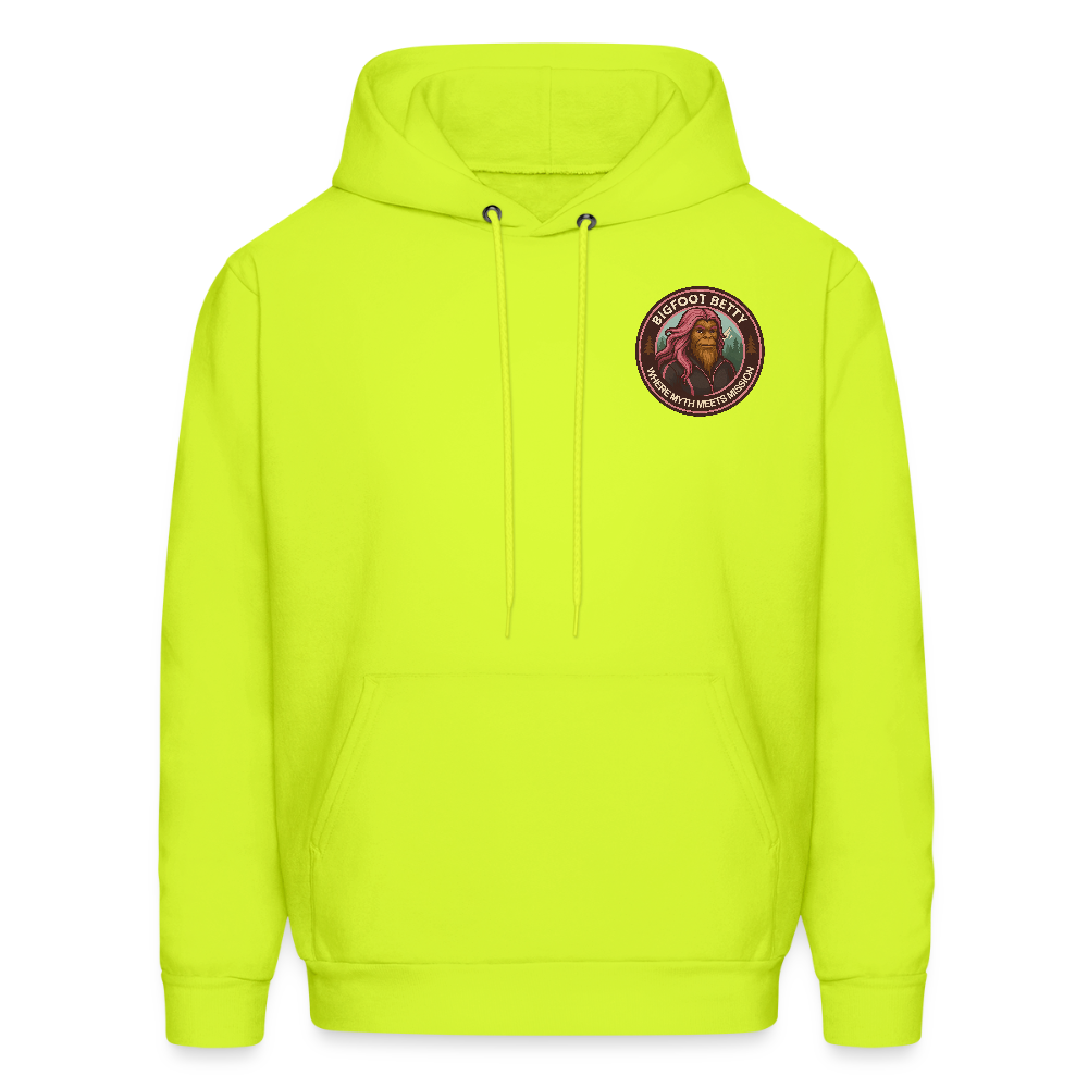 Men's Hoodie - Where Myth Meets Mission (F/B) (RETRO) - safety green