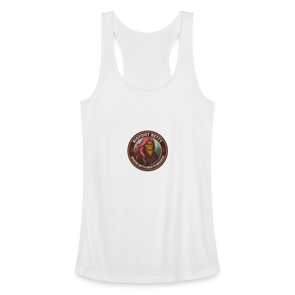 Women’s Performance Racerback Tank Top - Where Myth Meets Mission (RETRO) - white