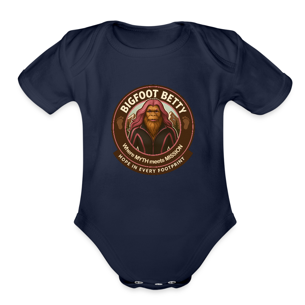 Organic Short Sleeve Baby Bodysuit - Hope in Every Footprint (RETRO) - dark navy