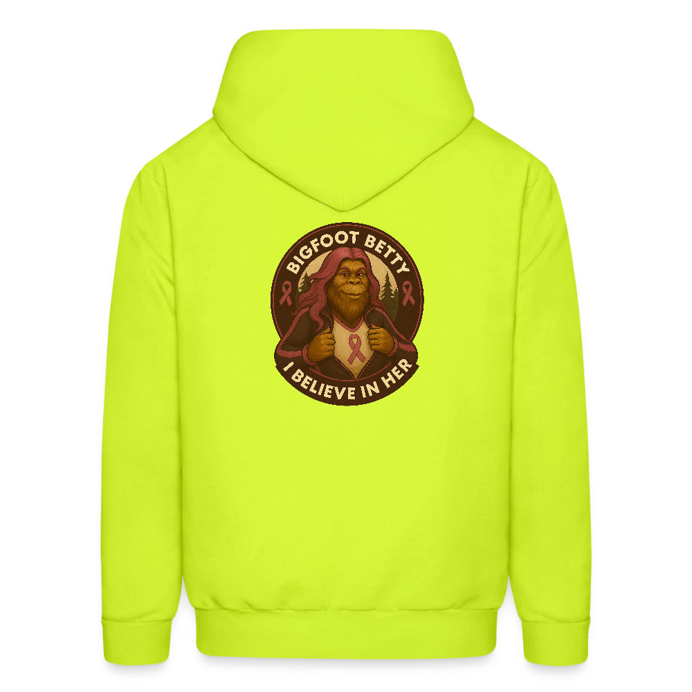 Men's Hoodie - I Believe In Her (RETRO) PINK RIBBON - safety green