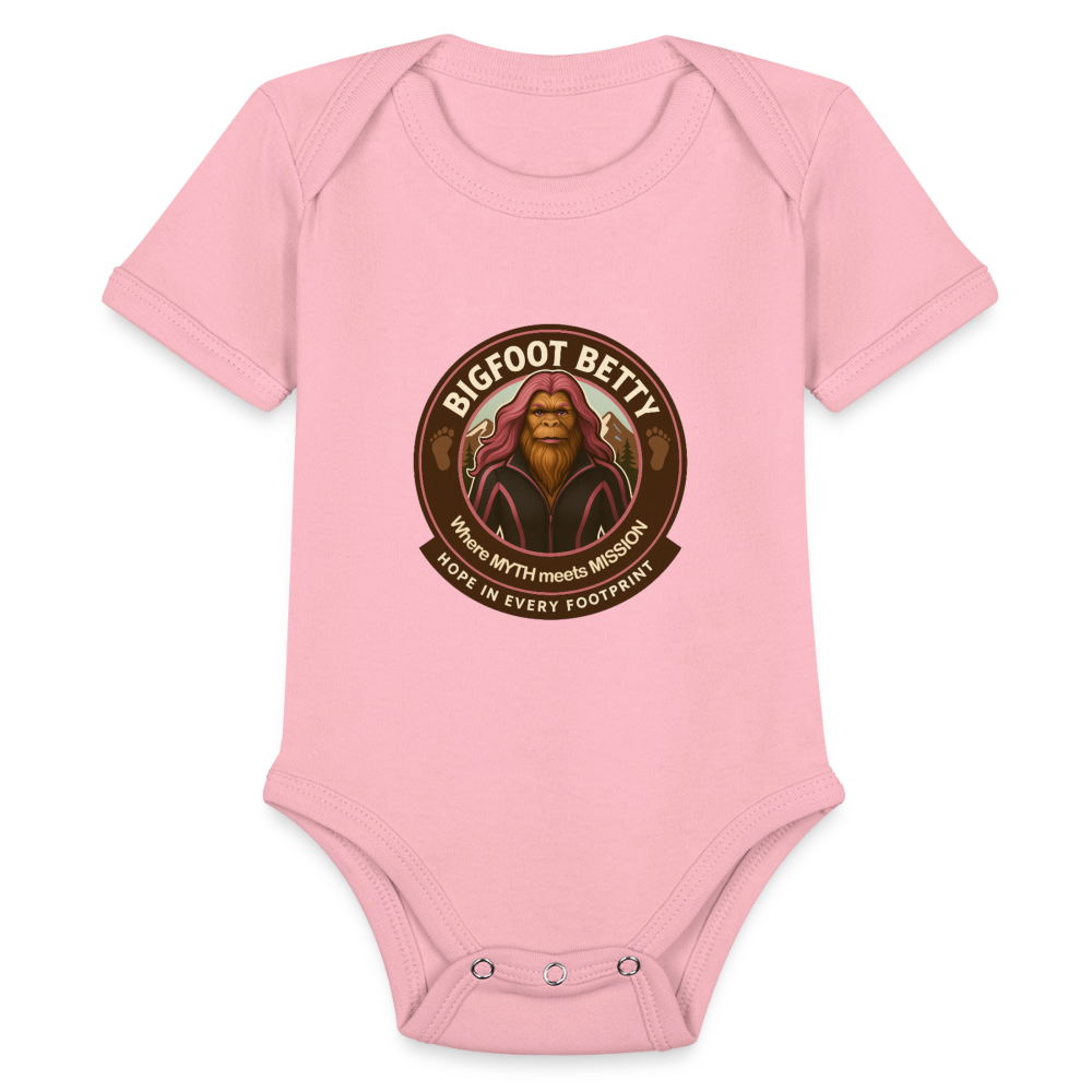 Organic Short Sleeve Baby Bodysuit - Hope in Every Footprint (RETRO) - light pink