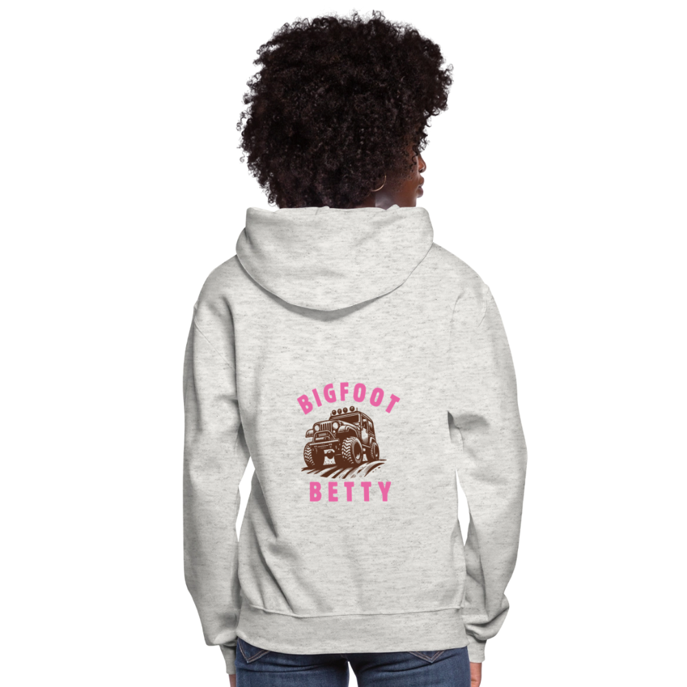 Women's Hoodie - BIGFOOT BETTY HEART - JEEP - PINK RIBBON - heather oatmeal