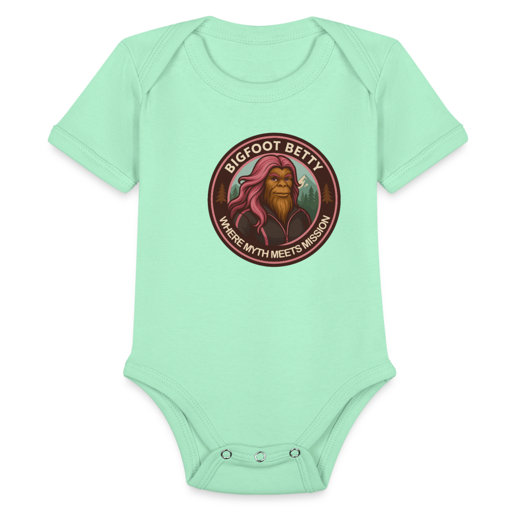 Organic Short Sleeve Baby Bodysuit - Where Myth Meets Mission (RETRO) - light mint