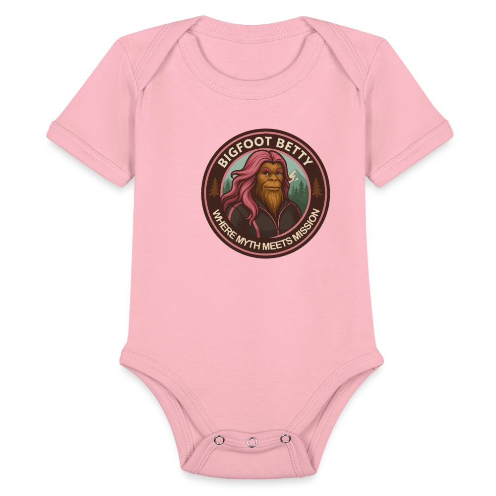 Organic Short Sleeve Baby Bodysuit - Where Myth Meets Mission (RETRO) - light pink