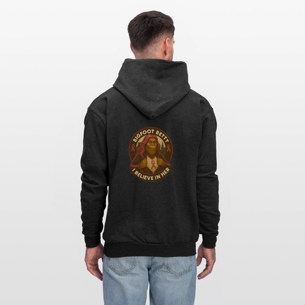 Men's Hoodie - I Believe In Her (RETRO) PINK RIBBON - charcoal grey