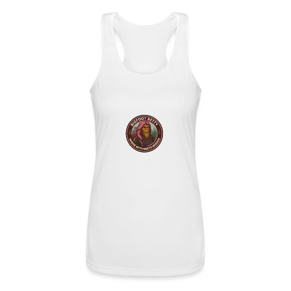 Women’s Performance Racerback Tank Top - Where Myth Meets Mission (RETRO) - white