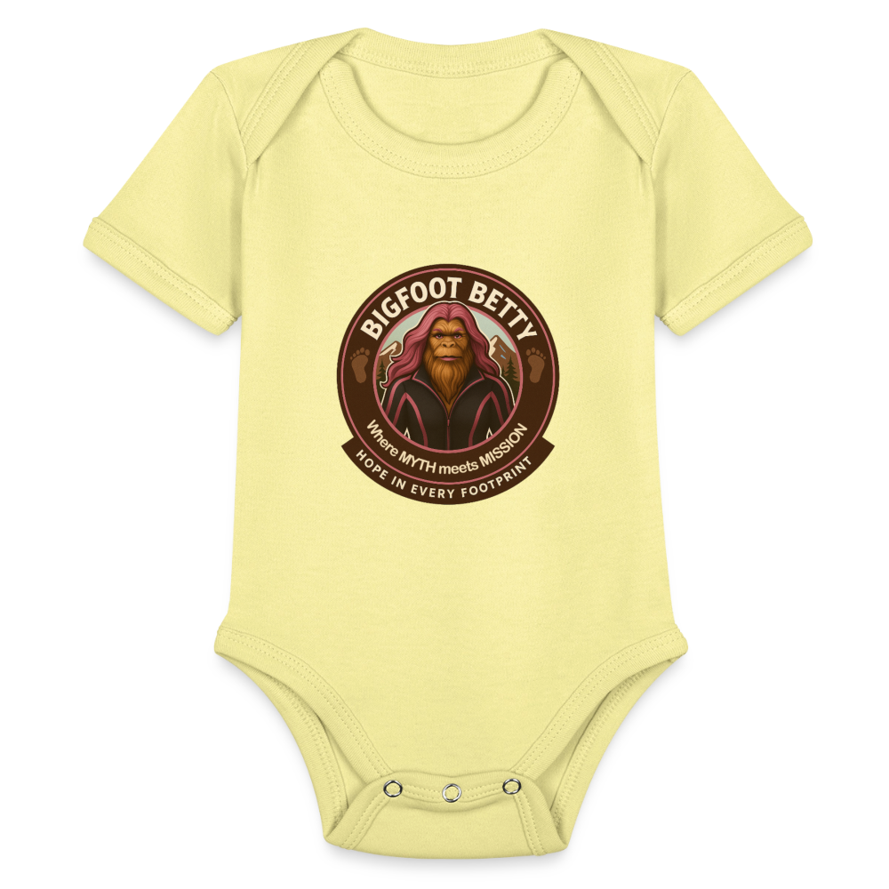 Organic Short Sleeve Baby Bodysuit - Hope in Every Footprint (RETRO) - washed yellow