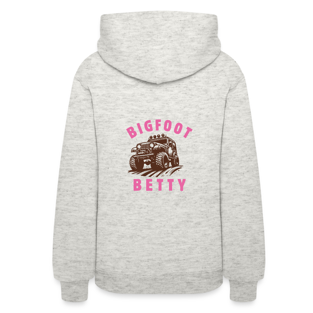 Women's Hoodie - BIGFOOT BETTY HEART - JEEP - PINK RIBBON - heather oatmeal