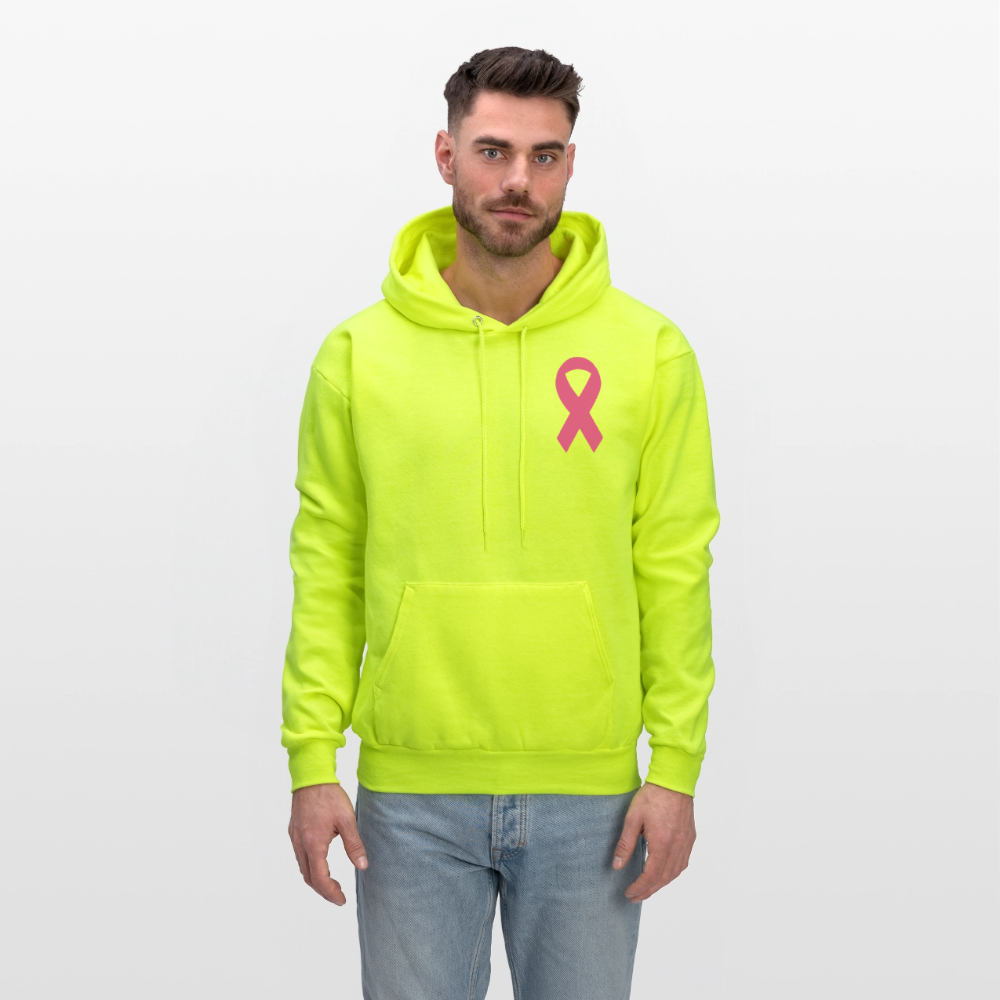 Men's Hoodie - Where Myth Meets Mission (RETRO) PINK RIBBON - safety green