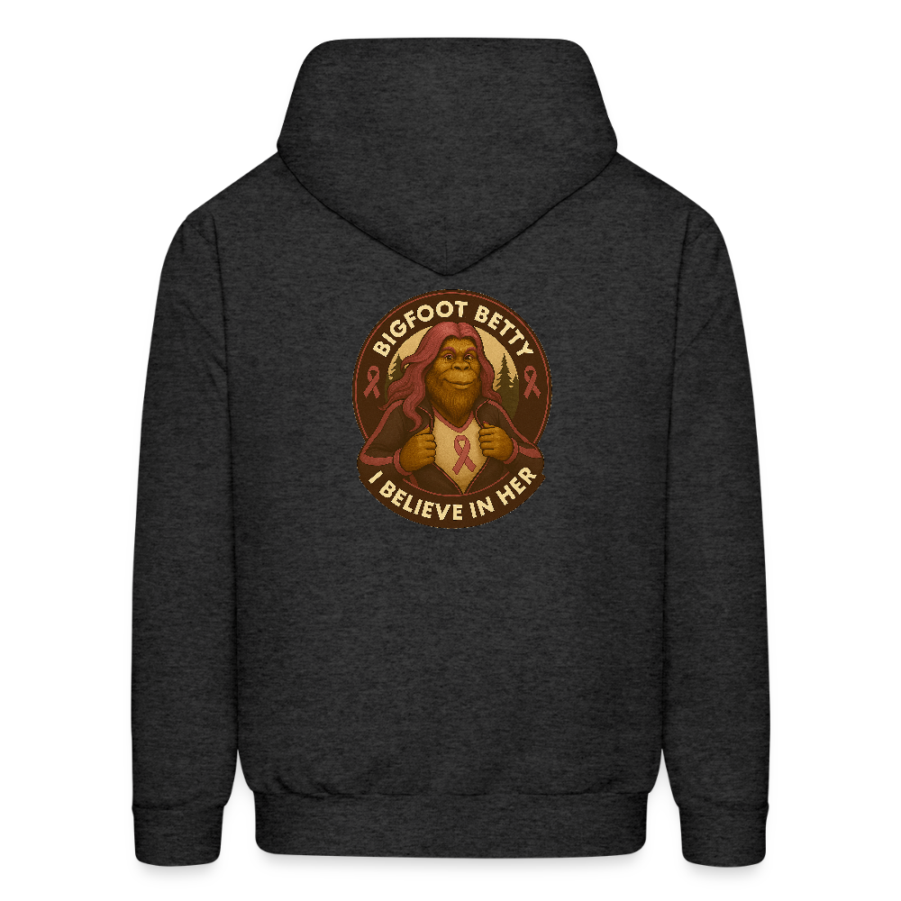 Men's Hoodie - I Believe In Her (RETRO) PINK RIBBON - charcoal grey