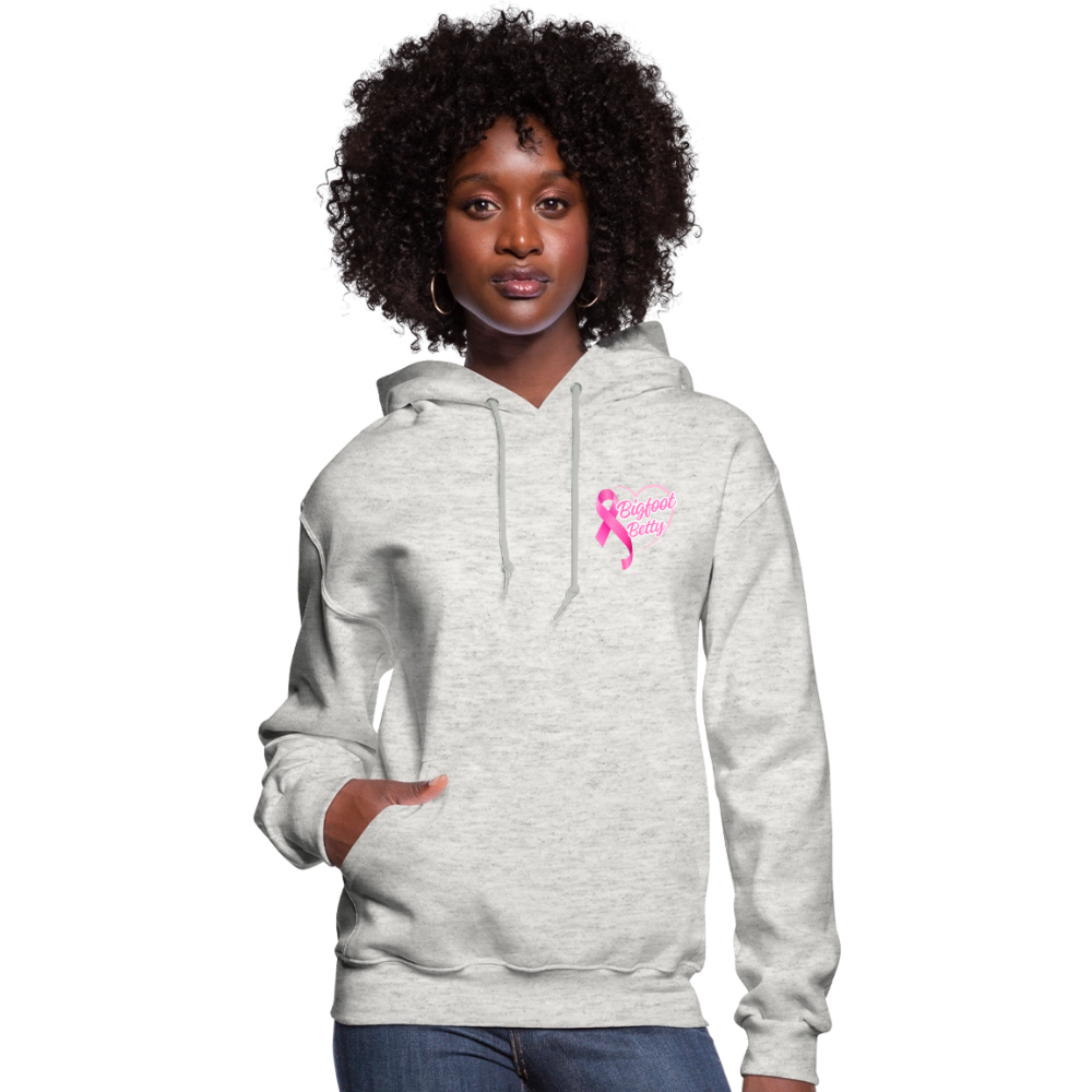 Women's Hoodie - BIGFOOT BETTY HEART - JEEP - PINK RIBBON - heather oatmeal