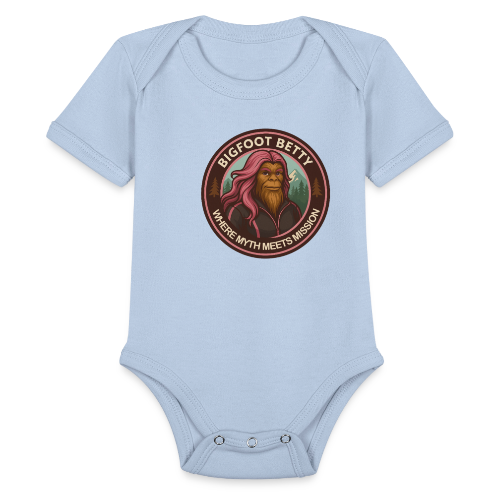 Organic Short Sleeve Baby Bodysuit - Where Myth Meets Mission (RETRO) - sky
