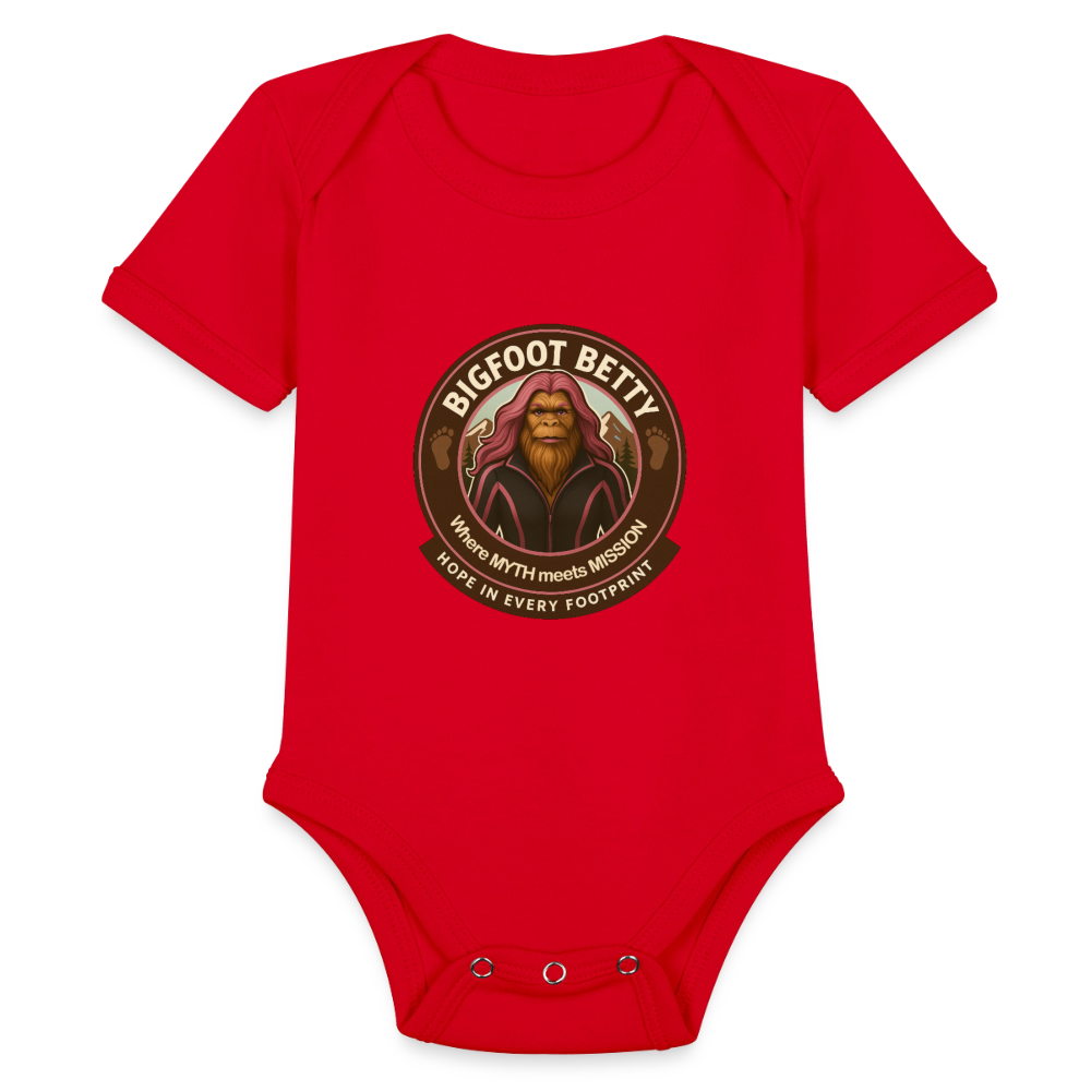 Organic Short Sleeve Baby Bodysuit - Hope in Every Footprint (RETRO) - red