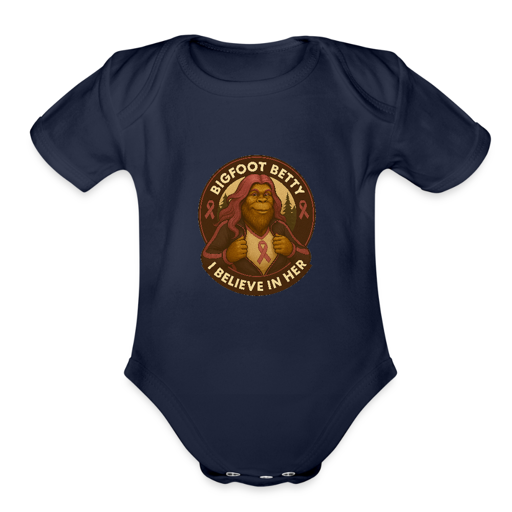 Organic Short Sleeve Baby Bodysuit - I Believe In Her (RETRO) - dark navy