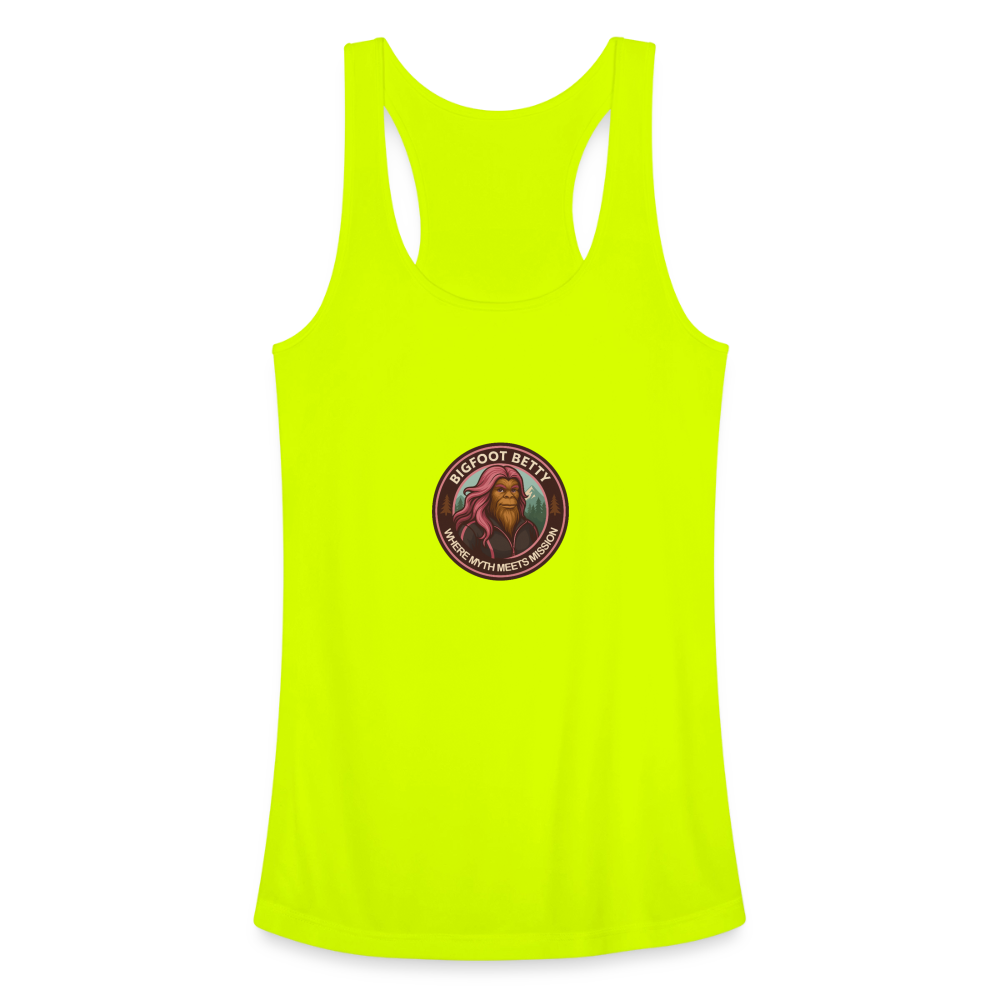 Women’s Performance Racerback Tank Top - Where Myth Meets Mission (RETRO) - neon yellow