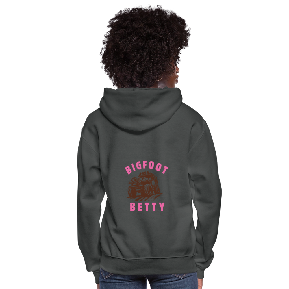 Women's Hoodie - BIGFOOT BETTY HEART - JEEP - PINK RIBBON - asphalt